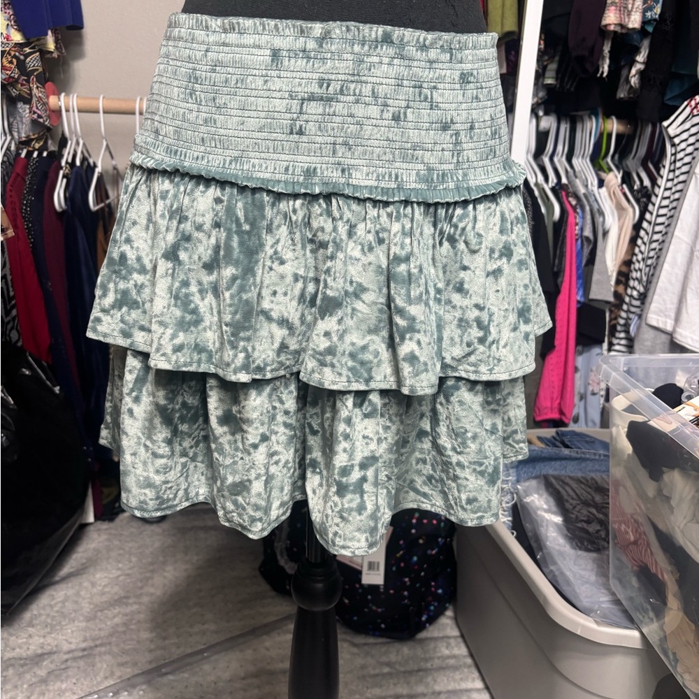 Aerie Green Crushed Velvet Skirt